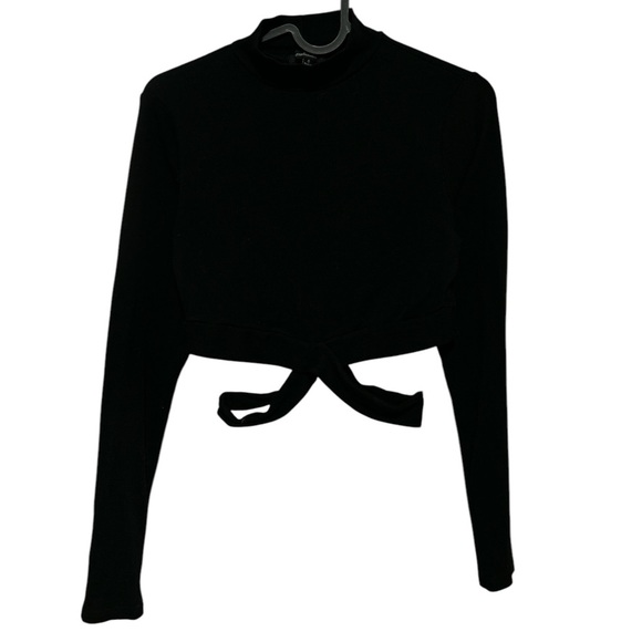 3 For 15 | Ambiance Black Ribbed Mock Neck Cropped Long Sleeve Top - Picture 1 of 4